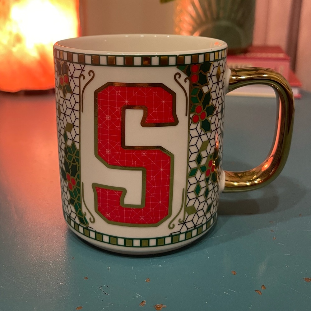 Monogram “S” Festive 14oz Creative Crate Mug–Anthropologie Bistro Tile Inspired